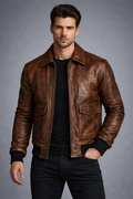 Brown Distressed Leather Jacket - Front