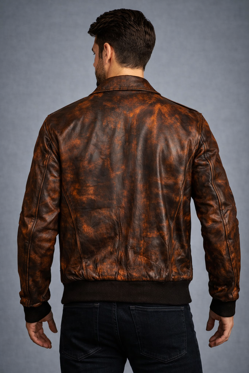 Brown Distressed Leather Jacket - Back