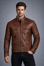 Men Motorbike Leather Jacket - Front