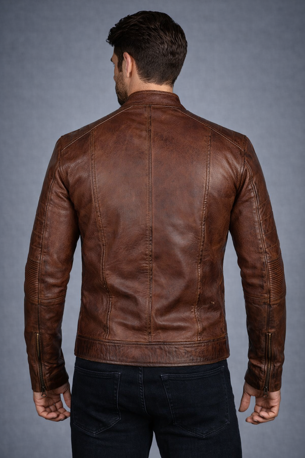 Men Motorbike Leather Jacket - Back
