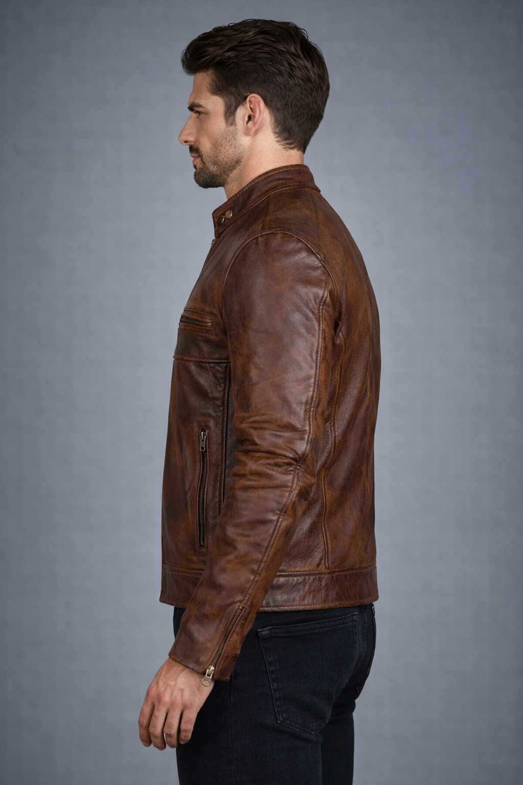 Men Motorbike Leather Jacket - Left