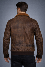 Bravo G-1 Distressed Brown Leather Bomber Jacket - Back