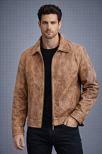Brown Distressed Leather Jacket - Front