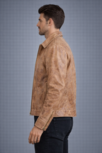 Brown Distressed Leather Jacket - Left
