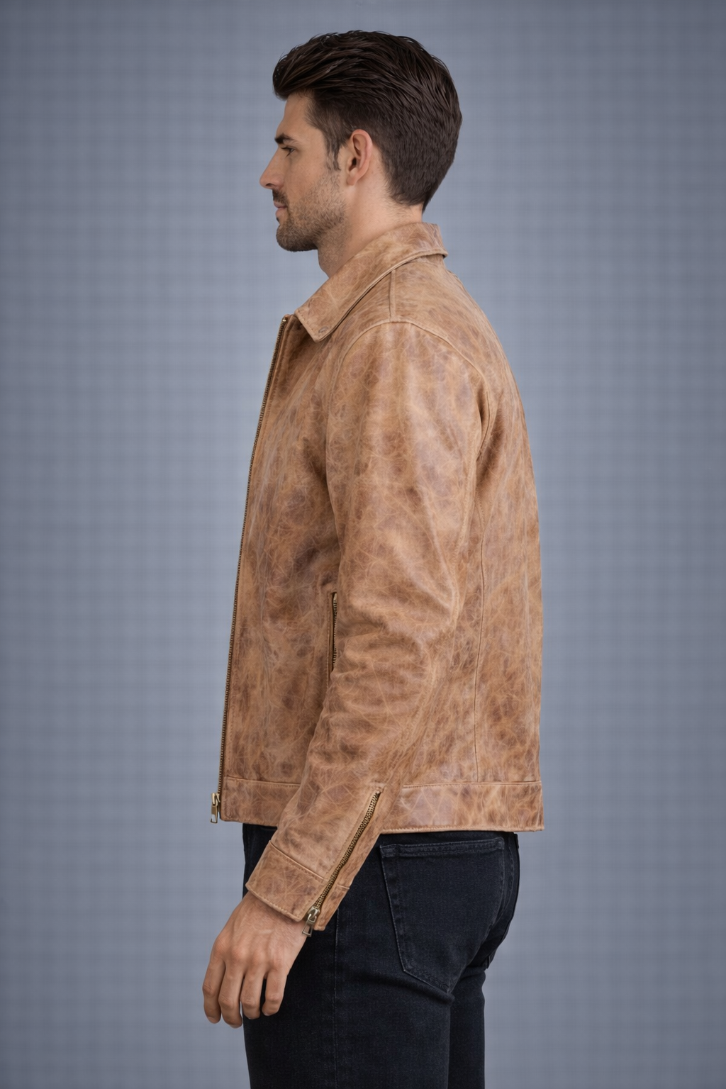 Brown Distressed Leather Jacket - Left