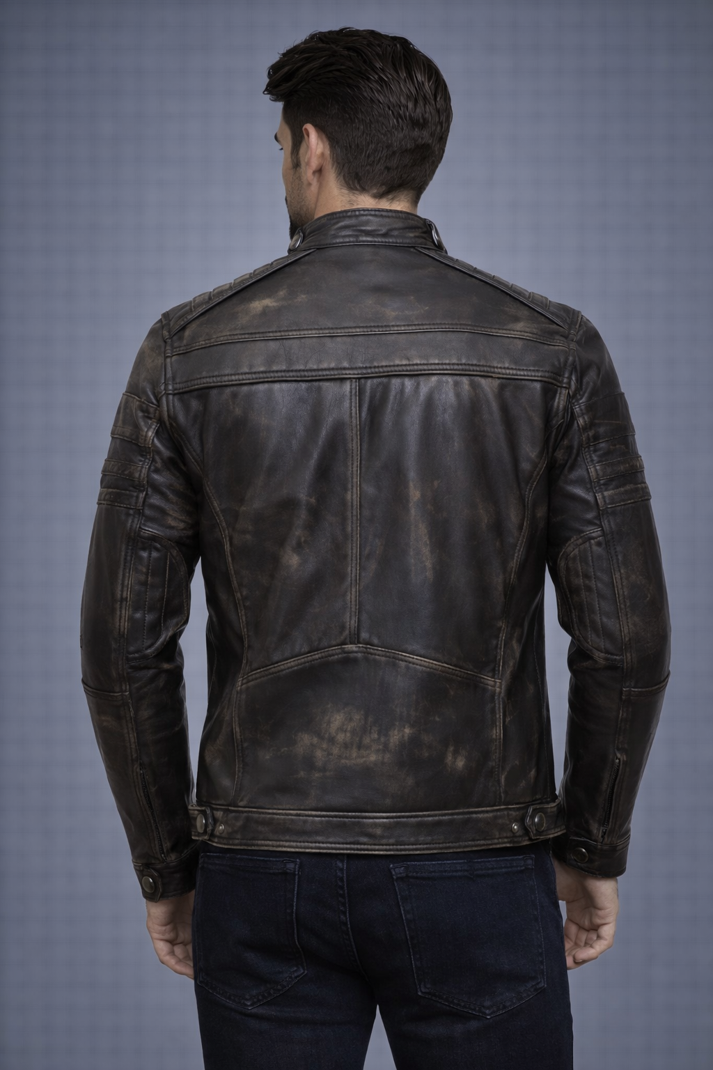 Brown Vintage Cafe Racer Leather Jacket - Back
