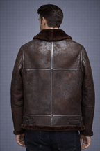 Men's Brown Distressed B3 Shearling Leather Jacket - Left