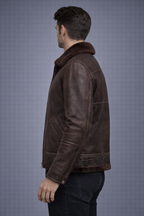 Men's Brown Distressed B3 Shearling Leather Jacket - Back