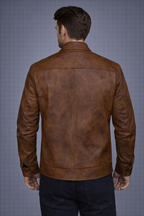Men's Distressed Brown Leather Jacket - Back