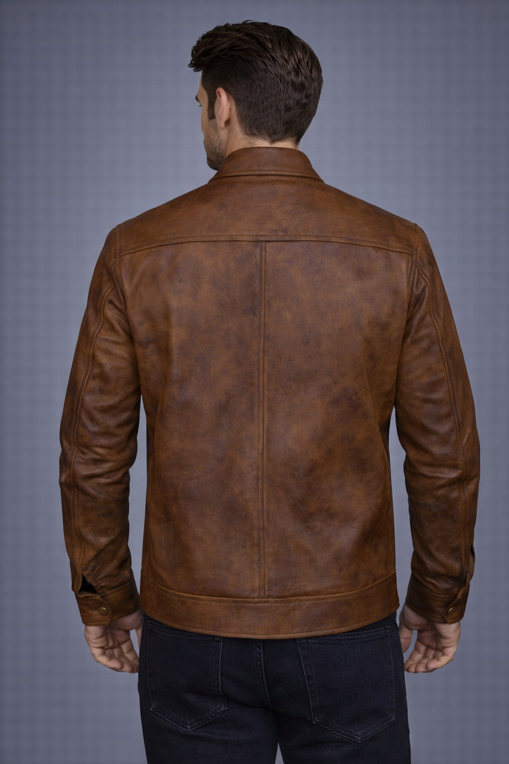 Men's Distressed Brown Leather Jacket - Back