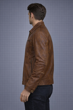 Men's Distressed Brown Leather Jacket - Left