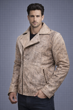 Men's Distressed Brown Biker Leather Jacket - Front