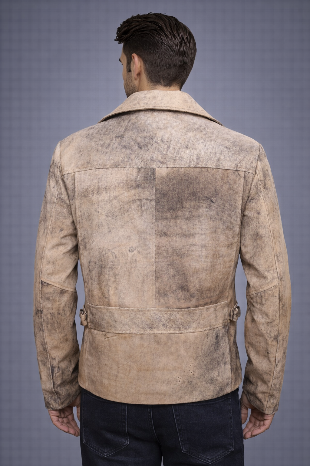 Men's Distressed Brown Biker Leather Jacket - Back