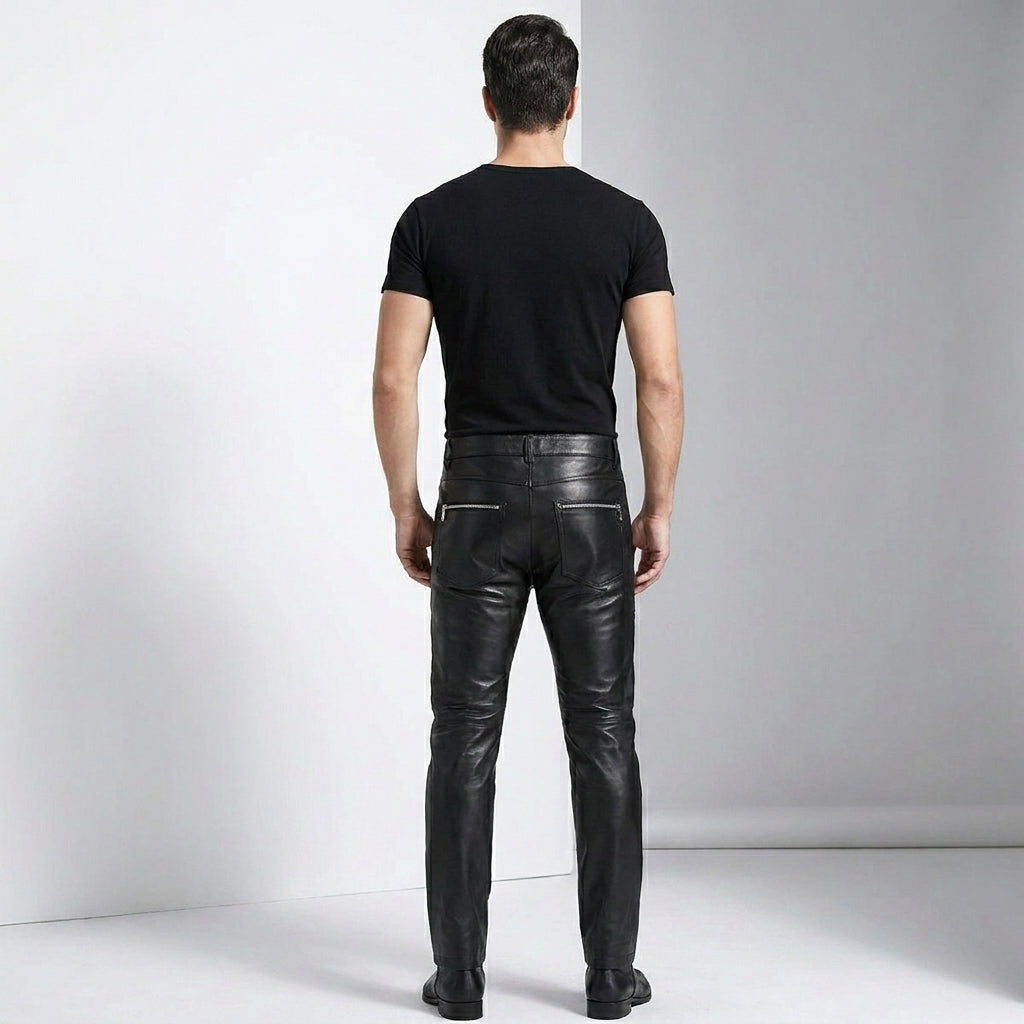 Men's Slim Fit Black Leather Pant