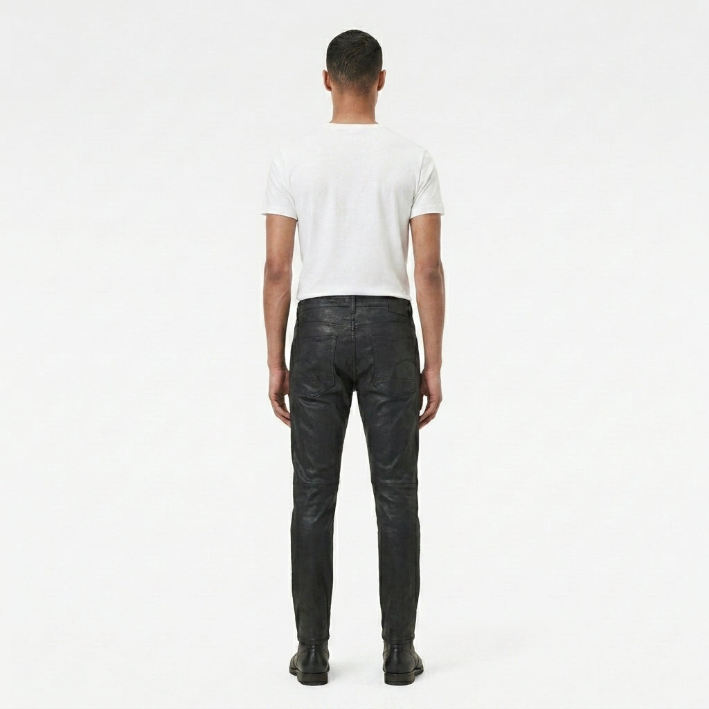 Men's  Skinny Black Leather Pant
