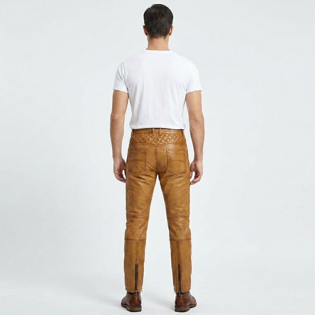 Custom Brown Tan Leather Steampunk Pants for Men