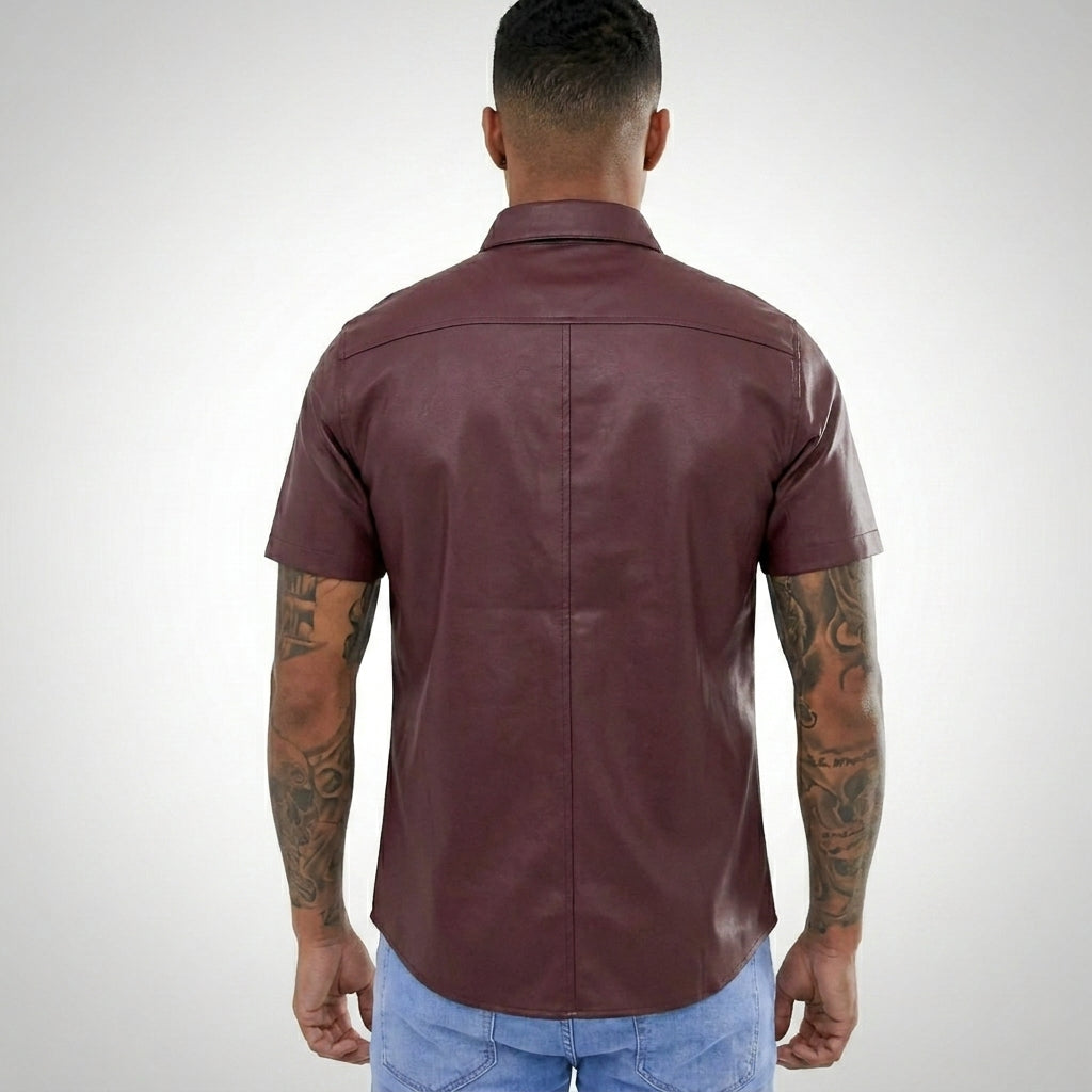 Premium Burgundy Real Leather Shirt Men