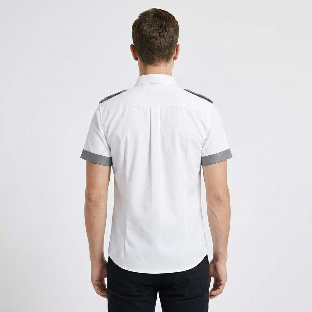 Men's Genuine Leather White Shirt Police Style