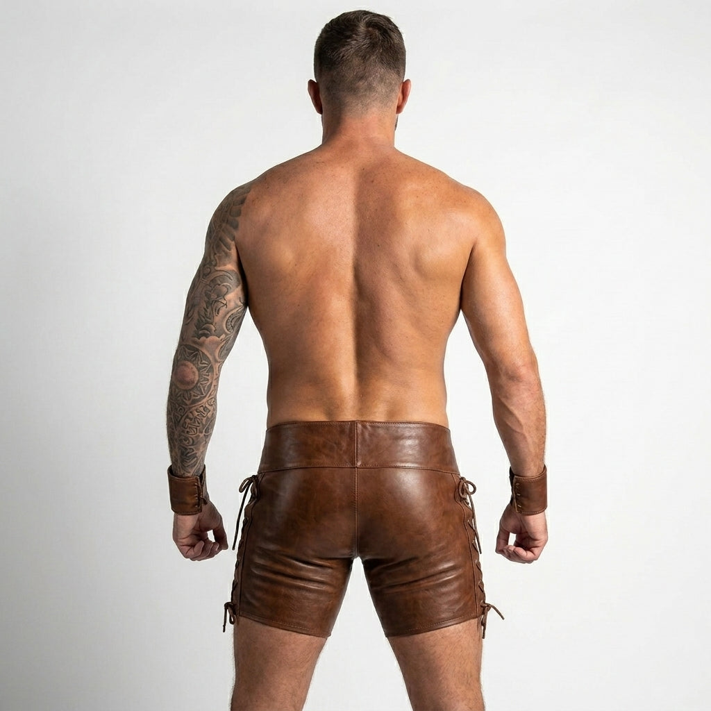 Men's Brown Leather Shorts