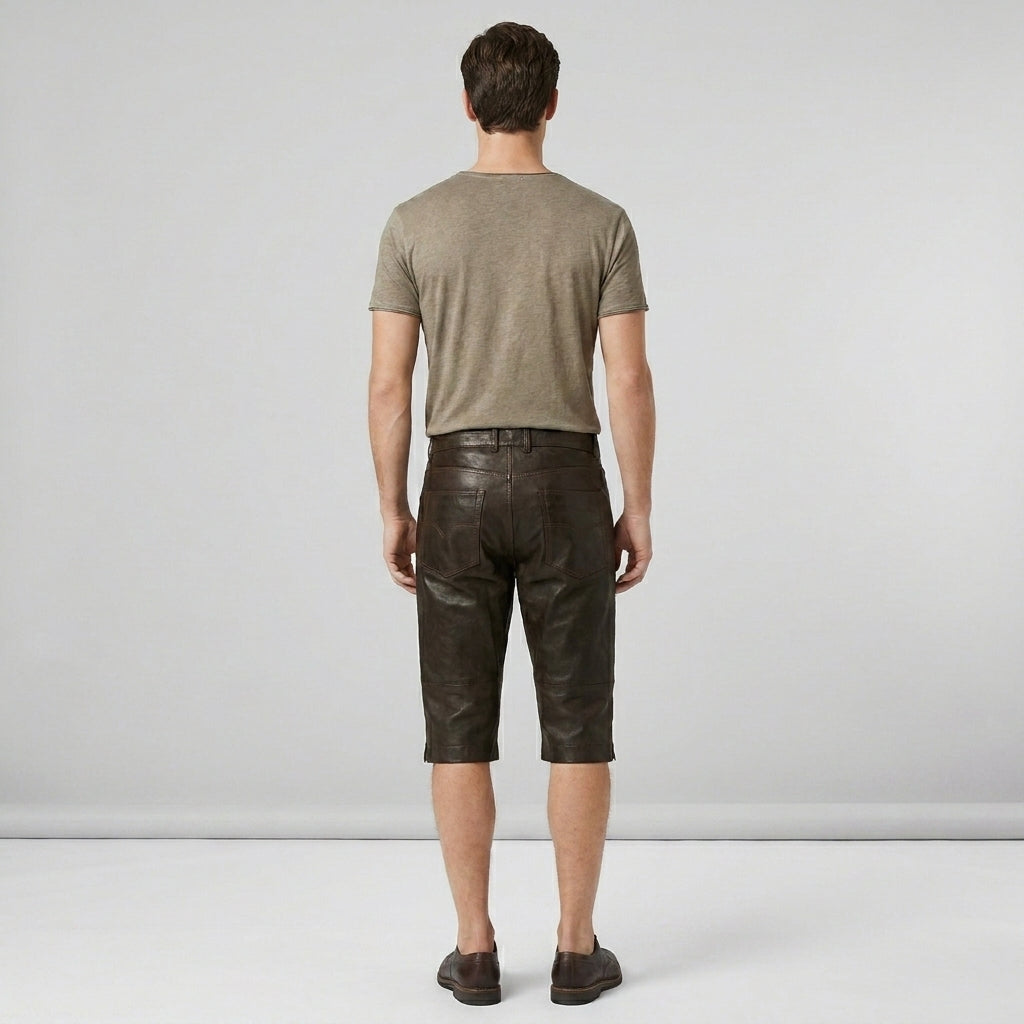 Handmade Brown Leather Cargo Shorts