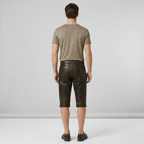 Handmade Brown Leather Cargo Shorts