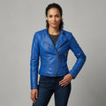 Women's Royal Blue Leather Jacket - Front