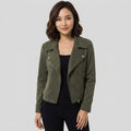 Women's Suede Biker Jacket With Convertible Collar - Front