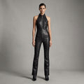 Women's Black Leather Jumpsuits - Front