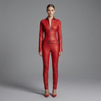 Women's Red Leather Jumpsuit - Front