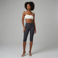 Women's Dark Grey Cropped Leather Capris - Front