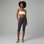 Women's Dark Grey Cropped Leather Capris - Front