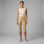 Women's Beige PU Leather Capri Pants - Front