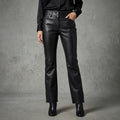 Women's Black Leather Slim Fit Capris - Front