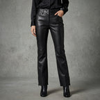 Women's Black Leather Slim Fit Capris - Front