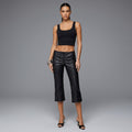 Women's Black PU Leather Capris - Front