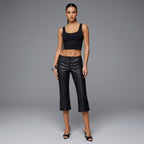 Women's Black PU Leather Capris - Front