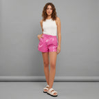 Women's Pink PU Leather Shorts - Front