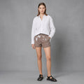Women's Brown Leather Shorts - Front