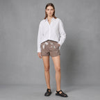Women's Brown Leather Shorts - Front