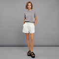 Women's White Leather Shorts - Front