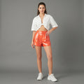 Women's Orange Leather Shorts - Front