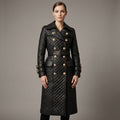 Women's Quilted Genuine Leather Trench Coat - Front