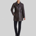 Petite Button Down Leather Coat - Front