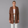 Brown Lambskin Leather Long Coat - Front