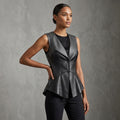 Women's Grey Leather Vest - Front