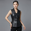 Women's Black Casual Leather Vest - Front