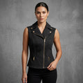 Women's Black Suede Leather Vest - Front