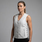 Women's White Motorcycle Leather Vest - Front
