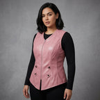 Women's Baby Pink Leather Vest - Front