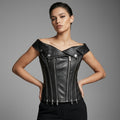 Women's Black Leather Corset Top - Front